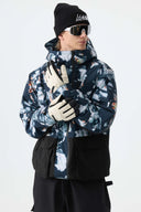 Men's Black Modern Contrast Panel Insulated Snow Jacket