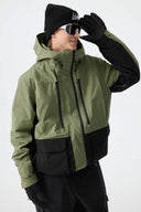Men's Army Green Modern Contrast Panel Insulated Snow Jacket