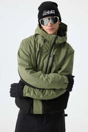 Men's Black Modern Contrast Panel Insulated Snow Jacket