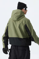 Men's Army Green Modern Contrast Panel Insulated Snow Jacket