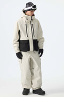 Men's Off White Modern Contrast Panel Insulated Snow Jacket