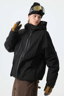 Men's Black Modern Contrast Panel Insulated Snow Jacket