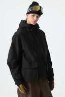 Men's Black Modern Contrast Panel Insulated Snow Jacket