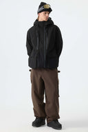 Men's Black Modern Contrast Panel Insulated Snow Jacket
