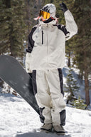 Women's Color Block Off White Waterproof Reflective Snow Jacket