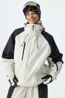 Women's Color Block Black Waterproof Reflective Snow Jacket