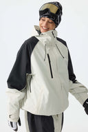 Women's Color Block Off White Waterproof Reflective Snow Jacket