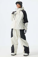Women's Color Block Off White Waterproof Reflective Snow Jacket