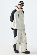 Men's Color Block Off White Waterproof Reflective Snow Jacket