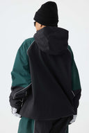Women's Color Block Black Waterproof Reflective Snow Jacket