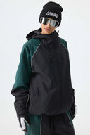 Women's Color Block Black Waterproof Reflective Snow Jacket