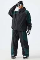 Women's Color Block Black Waterproof Reflective Snow Jacket
