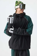 Men's Color Block Black Waterproof Reflective Snow Jacket