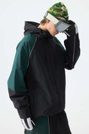 Men's Color Block Black Waterproof Reflective Snow Jacket
