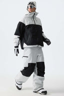 Men's Color-Block Light Grey & Black Structured Insulated Snow Jacket