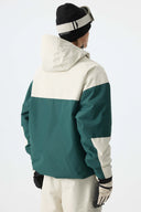 Men's Color-Block Off White & Green Structured Insulated Snow Jacket