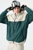 Men's Color-Block Off White & Green Structured Insulated Snow Jacket