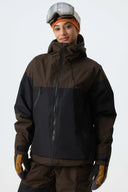 Women's Color-Block Dark Brown & Black Structured Insulated Snow Jacket