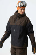 Women's Color-Block Dark Brown & Black Structured Insulated Snow Jacket