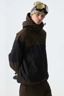 Men's Color-Block Dark Brown & Black Structured Insulated Snow Jacket