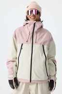 Women's Color-Block Pink & Off White Structured Insulated Snow Jacket
