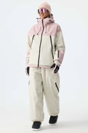 Women's Color-Block Pink & Off White Structured Insulated Snow Jacket
