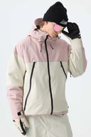 Men's Color-Block Pink & Off White Structured Insulated Snow Jacket