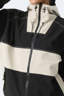 Women's Color-Block Off White & Black Corduroy Snow Jacket