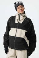 Women's Color-Block Off White & Black Corduroy Snow Jacket