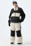 Women's Color-Block Off White & Black Corduroy Snow Jacket