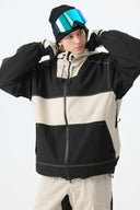 Men's Color-Block Off White & Black Corduroy Snow Jacket
