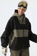 Women's Color-Block Off White & Black Corduroy Snow Jacket