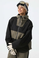 Women's Color-Block Dark Olive & Black Corduroy Snow Jacket