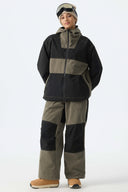 Women's Color-Block Off White & Black Corduroy Snow Jacket