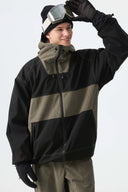 Men's Color-Block Dark Olive & Black Corduroy Snow Jacket