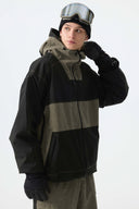 Men's Color-Block Dark Olive & Black Corduroy Snow Jacket