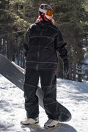 Women's Color-Block Off White & Black Corduroy Snow Jacket