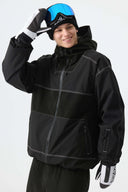 Men's Color-Block Off White & Black Corduroy Snow Jacket