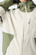 Women's Color Block Off White & Sage Reflective Piping Snow Jacket