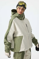 Women's Color Block Off White & Sage Reflective Piping Snow Jacket