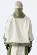 Men's Color Block Off White & Sage Reflective Piping Snow Jacket