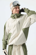 Men's Color Block Off White & Sage Reflective Piping Snow Jacket