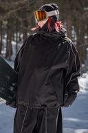 Women's Black Reflective Piping Snow Jacket