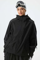Women's Black Reflective Piping Snow Jacket