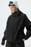 Women's Black Reflective Piping Snow Jacket