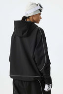 Women's Black Reflective Piping Snow Jacket
