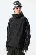 Men's Black Reflective Piping Snow Jacket