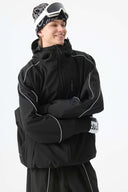 Men's Black Reflective Piping Snow Jacket