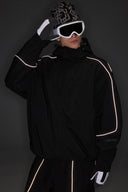 Men's Black Reflective Piping Snow Jacket