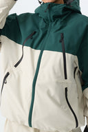 Women's Color Block Off White & Green Multi-Pocket Snow Jacket